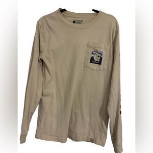 Carhartt Small Relaxed Fit Men's Beige Long Sleeve Tee Print front and back